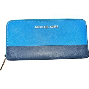Women's Michael Kors Blue and Black Leather Wallet